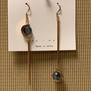 Elegant blue&gold long earrings💖